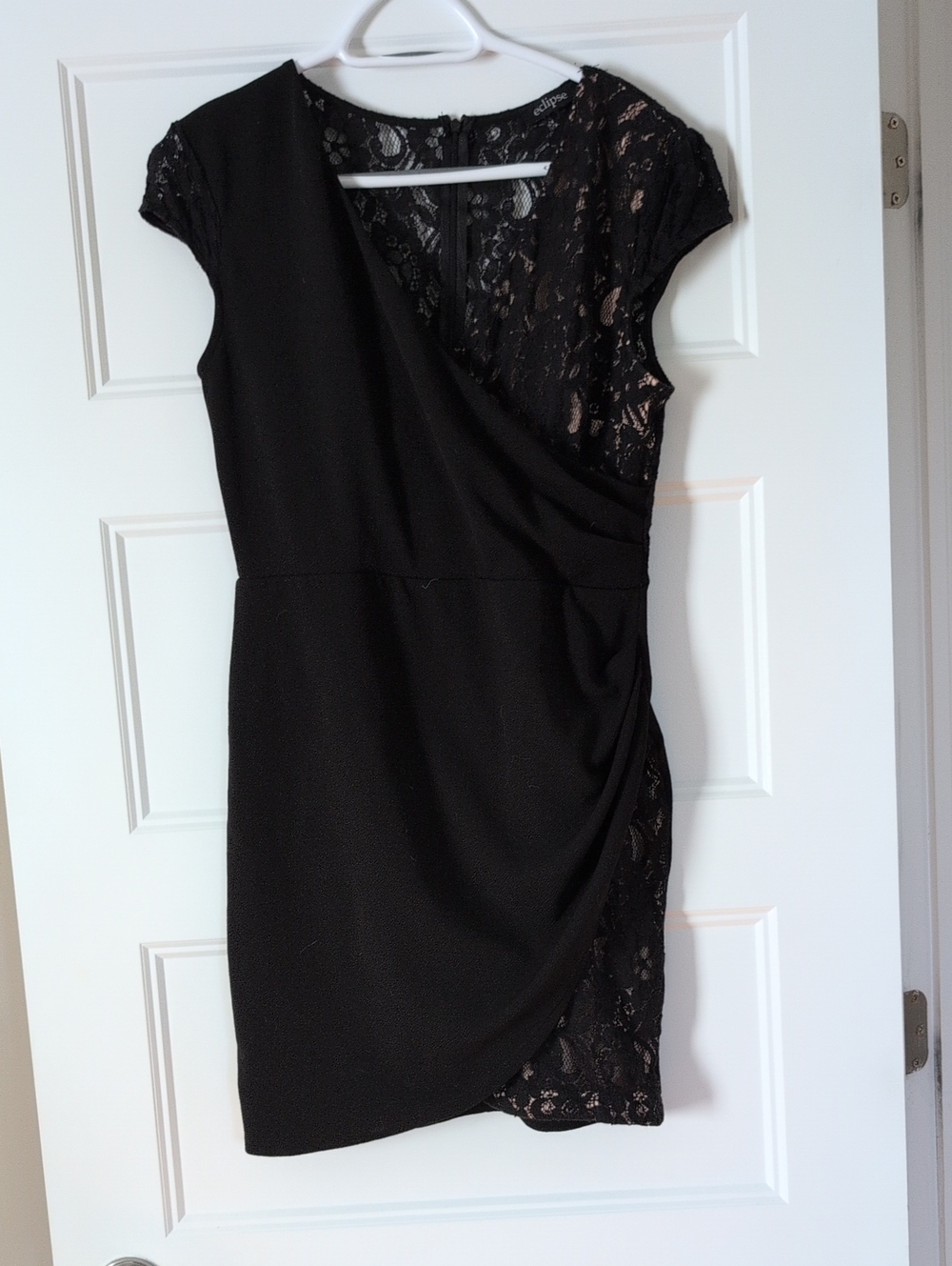 Eclipse Black Lace-Trim Wrap Mini Dress